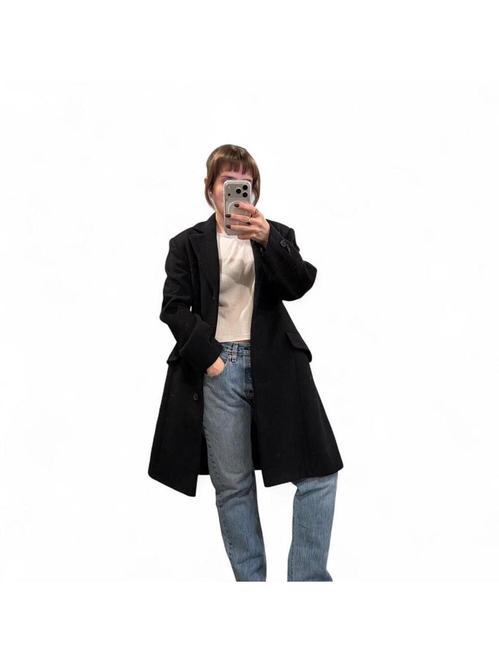 Vintage 90s Black Wool Long Coat